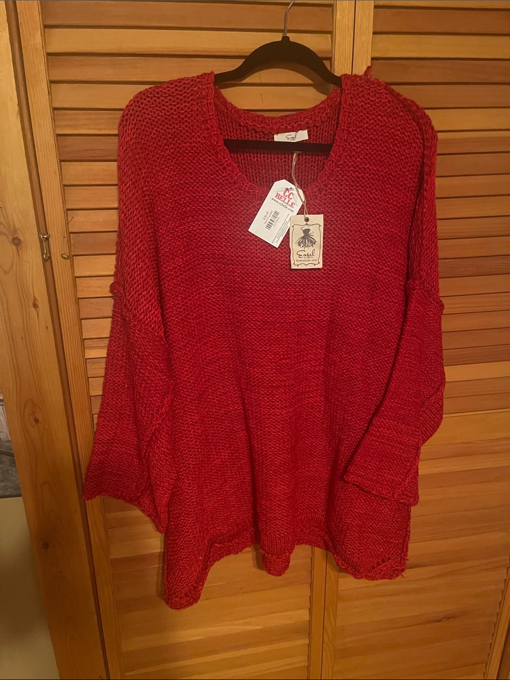 easel Red Scoop Neck Chunky Knit Sweater